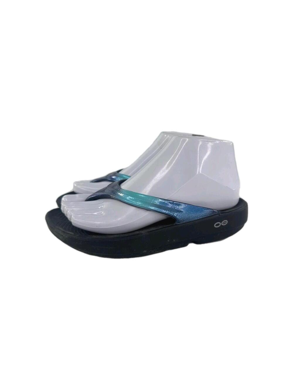 OOFOS OOlala Luxe Iridescent Blue US 6 Women's Flip-Flops Recovery Comfort Shoes